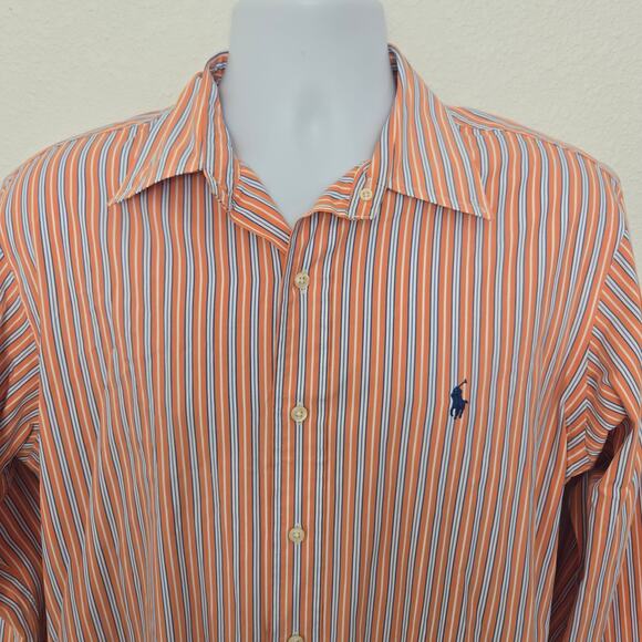 Ralph Lauren Men's Custom Fit Striped Button Down Orange, Blue, White Size L - Picture 2 of 6